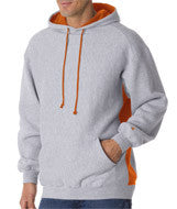 1250 Badger Adult Cross-Grain Color Block Hooded Fleece Oxford/ Burnt Orange (60/40)