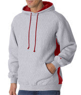 1250 Badger Adult Cross-Grain Color Block Hooded Fleece Oxford/ Red (60/40)