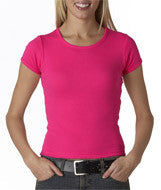 1441 Anvil Ladies' 1x1 Baby Rib Scoop Tee Hot Pink