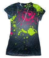 1455 Tie-Dye Juniors' Sublimation-Dyed Tee Red Lime Splatter 676