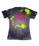 1555 Tie-Dye Ladies' Sublimation-Dyed Tee Red Lime Splatter 676