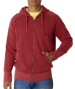 1564 Chouinard Adult Heavyweight Frayed Full Zip Hooded Sweatshirt Crimson Pgmdye