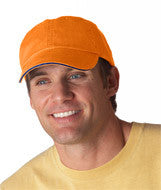 166 Anvil Solid Low-Profile Sandwich Trim Twill Cap Tangerine/ Navy