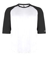 2133 Badger Youth Performance 3/4 Raglan-Sleeve Baseball Undershirt White/ Black