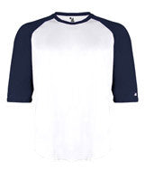 2133 Badger Youth Performance 3/4 Raglan-Sleeve Baseball Undershirt White/ Navy