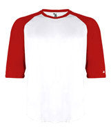 2133 Badger Youth Performance 3/4 Raglan-Sleeve Baseball Undershirt White/ Red