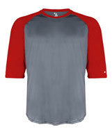 2133 Badger Youth Performance 3/4 Raglan-Sleeve Baseball Undershirt Graphite/ Red