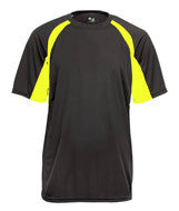 2144 Badger Youth Short-Sleeve 2-Tone Hook Tee Graphite/ Safety Yellow