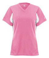 2170 Badger Rally Girls/Youth Athletic V-neck Jersey Pink/ White