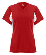 2170 Badger Rally Girls/Youth Athletic V-neck Jersey Red/ White