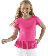 2627 LA T Girls' Fine Jersey Ruffle T-Shirt Hot Pink