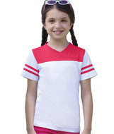 2637 LA T Girls Football T Shirt White/ Hot Pink