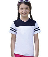 2637 LA T Girls Football T Shirt White/ Navy