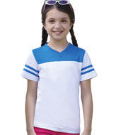 2637 LA T Girls Football T Shirt White/ Cobalt Blue