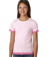 2638 LA T Girls' Baby Rib Double Ruffle Tee Pink/ Raspberry Sorbet