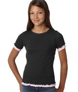 2638 LA T Girls' Baby Rib Double Ruffle Tee Black/ Pink