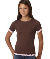 2638 LA T Girls' Baby Rib Double Ruffle Tee Brown/ Pink