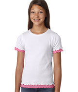 2638 LA T Girls' Baby Rib Double Ruffle Tee White/ Raspberry Sorbet