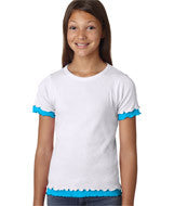2638 LA T Girls' Baby Rib Double Ruffle Tee White/ Turquoise