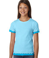 2638 LA T Girls' Baby Rib Double Ruffle Tee Aqua/ Turquoise