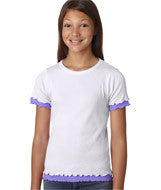 2638 LA T Girls' Baby Rib Double Ruffle Tee White/ Lavender