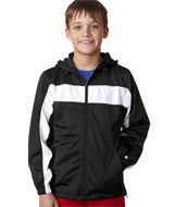 2705 Badger Youth Brushed Tricot Hooded Jacket Black/ White