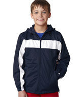 2705 Badger Youth Brushed Tricot Hooded Jacket Navy/ White