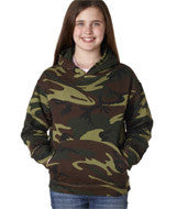 2969 Code V Youth Camouflage Pullover Hooded Blended Sweatshirt with Pouch Pocket Green Woodland