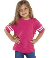 3037 Rabbit Skins Rabbit Skins Toddler Fine Jersey Football Tee Vintage Hot Pink/ Blend White