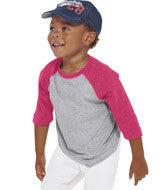 3330 Rabbit Skins Rabbit Skins Toddler Vintage Fine Jersey 3/4-Sleeve Baseball T-Shirt Vintage Heather/ VinHotPink