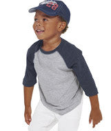 3330 Rabbit Skins Rabbit Skins Toddler Vintage Fine Jersey 3/4-Sleeve Baseball T-Shirt Vintage Heather/ Vin Navy