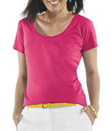 3504 LA T Ladies' Fine Jersey Deep Scoop Neck Longer Length T-Shirt Hot Pink