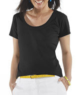 3504 LA T Ladies' Fine Jersey Deep Scoop Neck Longer Length T-Shirt Black