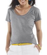 3504 LA T Ladies' Fine Jersey Deep Scoop Neck Longer Length T-Shirt Heather