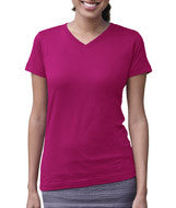 3507 LA T Ladies V-Neck Longer Length T-Shirt Fuchsia