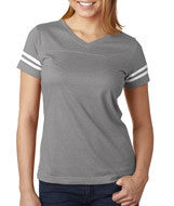 3537 LA T Ladies' Fine Jersey Football Tee Vintage Heather/ Blended White