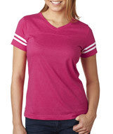 3537 LA T Ladies' Fine Jersey Football Tee Vintage Hot Pink/ Blend White