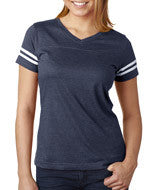 3537 LA T Ladies' Fine Jersey Football Tee Vintage Navy/ Blended White