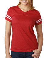 3537 LA T Ladies' Fine Jersey Football Tee Vintage Red/ Blended White