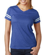 3537 LA T Ladies' Fine Jersey Football Tee Vintage Royal/ Blended White