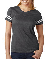 3537 LA T Ladies' Fine Jersey Football Tee Vintage Smoke/ Blended White