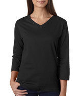 3577 LA T Ladies’ Combed Ring-Spun Jersey V-Neck 3/4-Sleeve T-Shirt Black