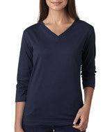 3577 LA T Ladies’ Combed Ring-Spun Jersey V-Neck 3/4-Sleeve T-Shirt Navy