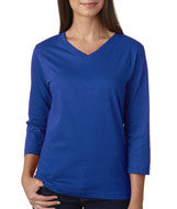 3577 LA T Ladies’ Combed Ring-Spun Jersey V-Neck 3/4-Sleeve T-Shirt Royal