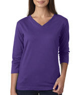 3577 LA T Ladies’ Combed Ring-Spun Jersey V-Neck 3/4-Sleeve T-Shirt Purple