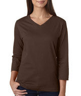 3577 LA T Ladies’ Combed Ring-Spun Jersey V-Neck 3/4-Sleeve T-Shirt Brown