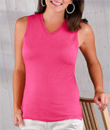 3584 LA T Ladies' Jersey V-Neck Sleeveless Tee Raspberry Sorbet