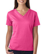 3587 LA T Ladies’ Combed Ring-Spun Jersey V-Neck T-Shirt Hot Pink