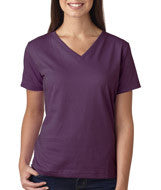 3587 LA T Ladies’ Combed Ring-Spun Jersey V-Neck T-Shirt Eggplant