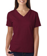 3587 LA T Ladies’ Combed Ring-Spun Jersey V-Neck T-Shirt Maroon
